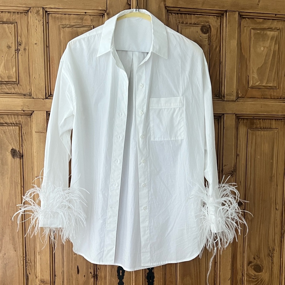 J. Crew White Feather Cuff button down Shirt size 2